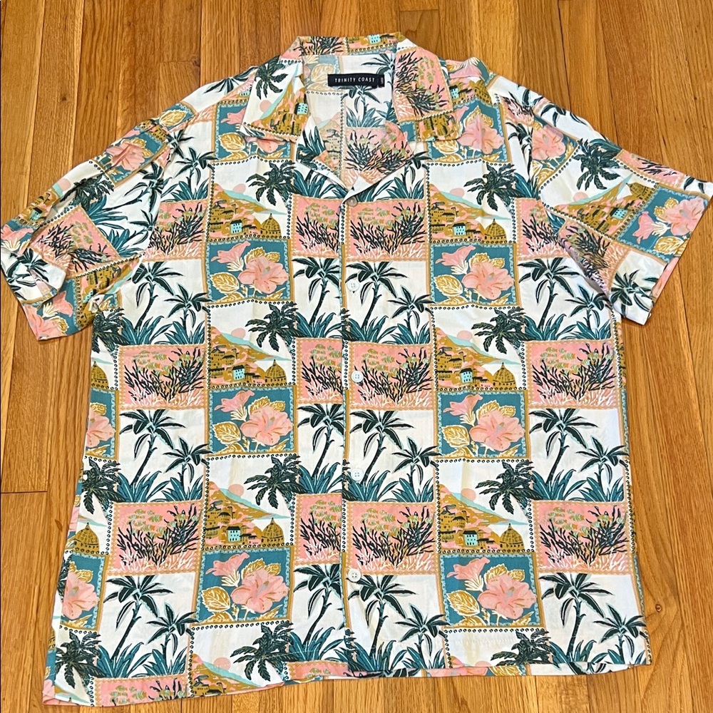 Trinity Coast Men's Tropical Print Shirt - Pink, Green, Yellow